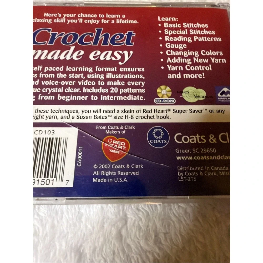 Coats & Clark Crochet & Knitting Made Easy 2002 PC CD ROM Lot Of 2 Crafts WIN